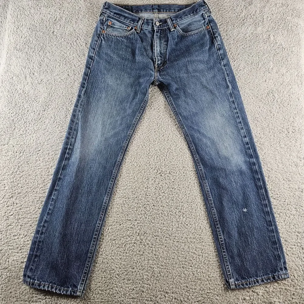 Levis 505 Jeans Mens 32x29* Blue Denim Regular Straight Distressed Skater Grunge